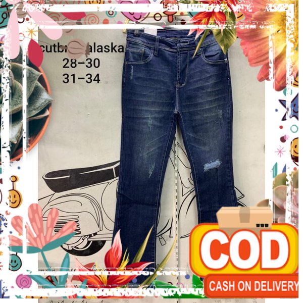 CELANA JEANS CUTBRAY WANITA RAWIS SOBEK TIDAK TEMBUS,JEANS KEKINIAN IMPORT / white