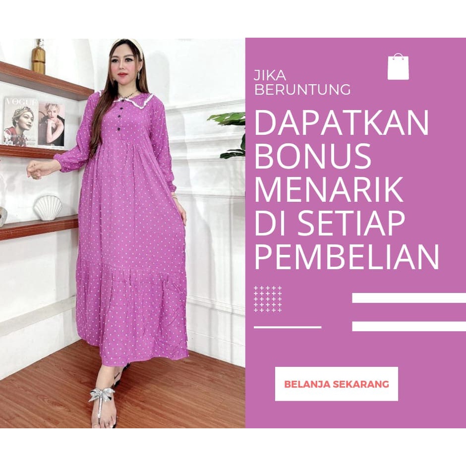 COD Baju Gamis Wanita Terbaru Midi Dress Baju Muslim Lebaran 2023 Kekinian Jumbo Busui Motif Bintik Kancing Depan Bahan Rayon Premium Tebal Adem Stylish Eksklusif Modis Nyaman Berkualitas