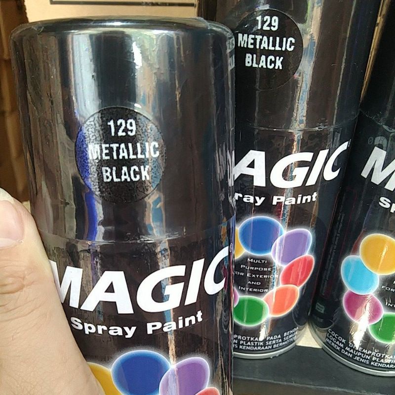 cat semprot pilok pilox magic spray paint magic metallic black 129 300cc hitam metalik hitam gloss gliter 300cc