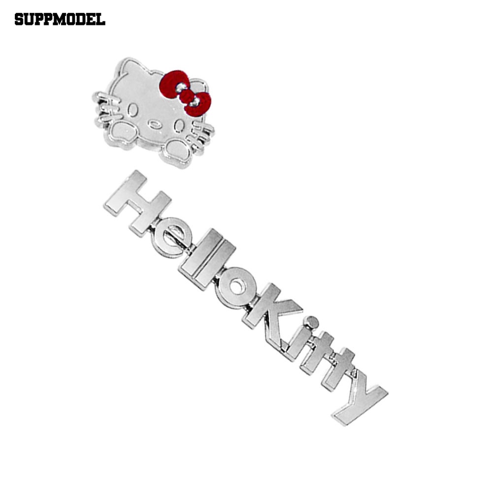 Suppmodel 2Pcs/Set Kartun Lucu Hello Kitty Logam Body Mobil Stiker Emblem Dekorasi