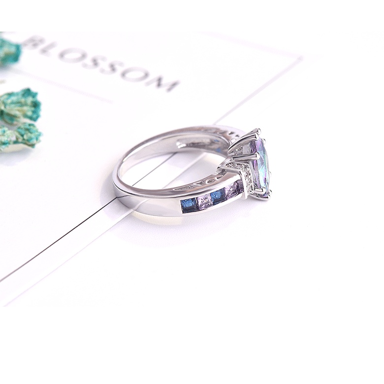 Goldkingdom Aksesoris Perhiasan Fashion Ready Stock Desain Kecil Mata Kuda Amethyst Cincin Wanita Occidental Seven Rainbow 3A Zirkon Berlapis Emas Asli Kadar 375 Putih Dan Perak Cincin