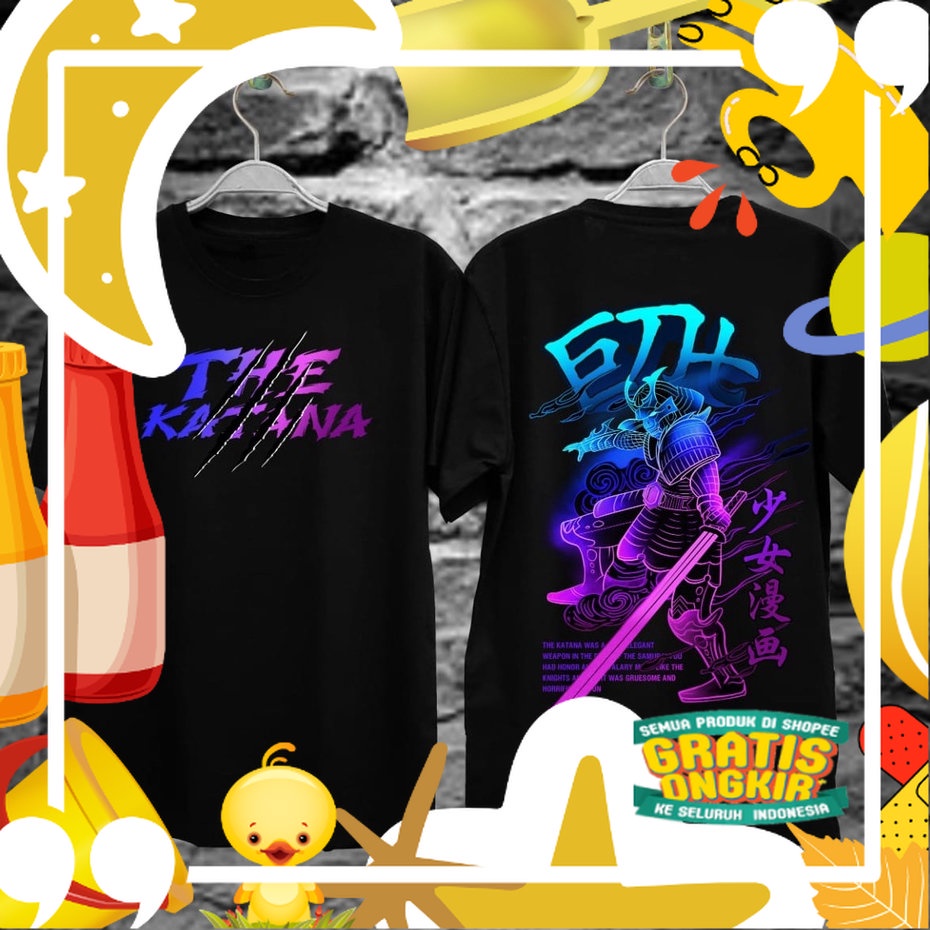 Kaos Tshirt Pria Terbaru Samurai Jepang The Katana Warna Hitam Distro Lengan Pendek Motif Sablon Ber