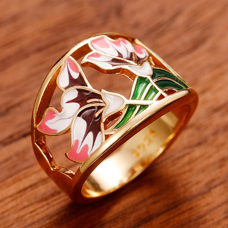 Cincin Bunga Enamel Buatan Tangan Kreatif Wanita Untuk Pesta Upacara Pernikahan Warna Cerah Perhiasan Jari Fashion