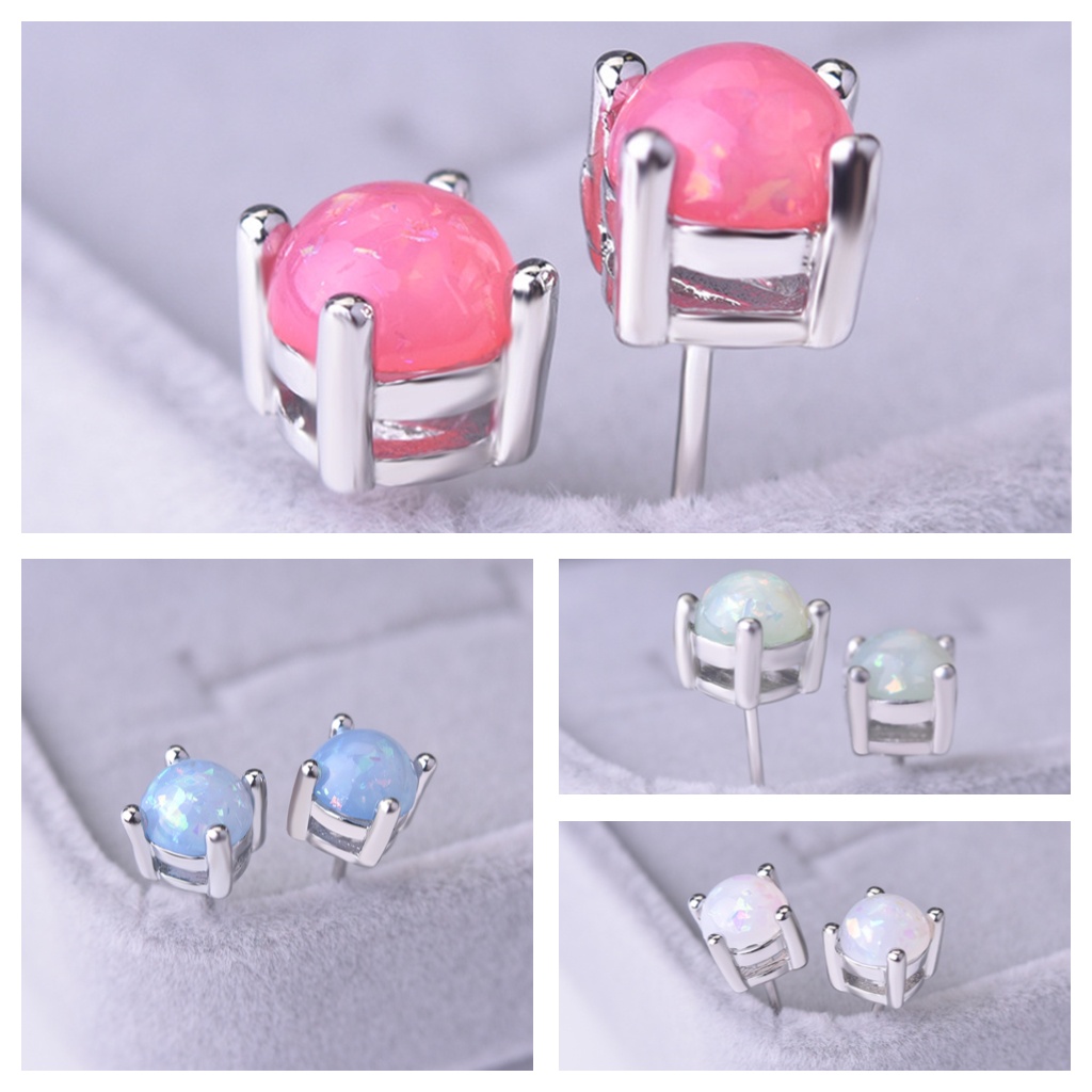 Goldkingdom Aksesoris Perhiasan Fashion Ready Stock = Anting Hias Occidental 6MM Opal Grosir Anting Wanita Lapis Platinum