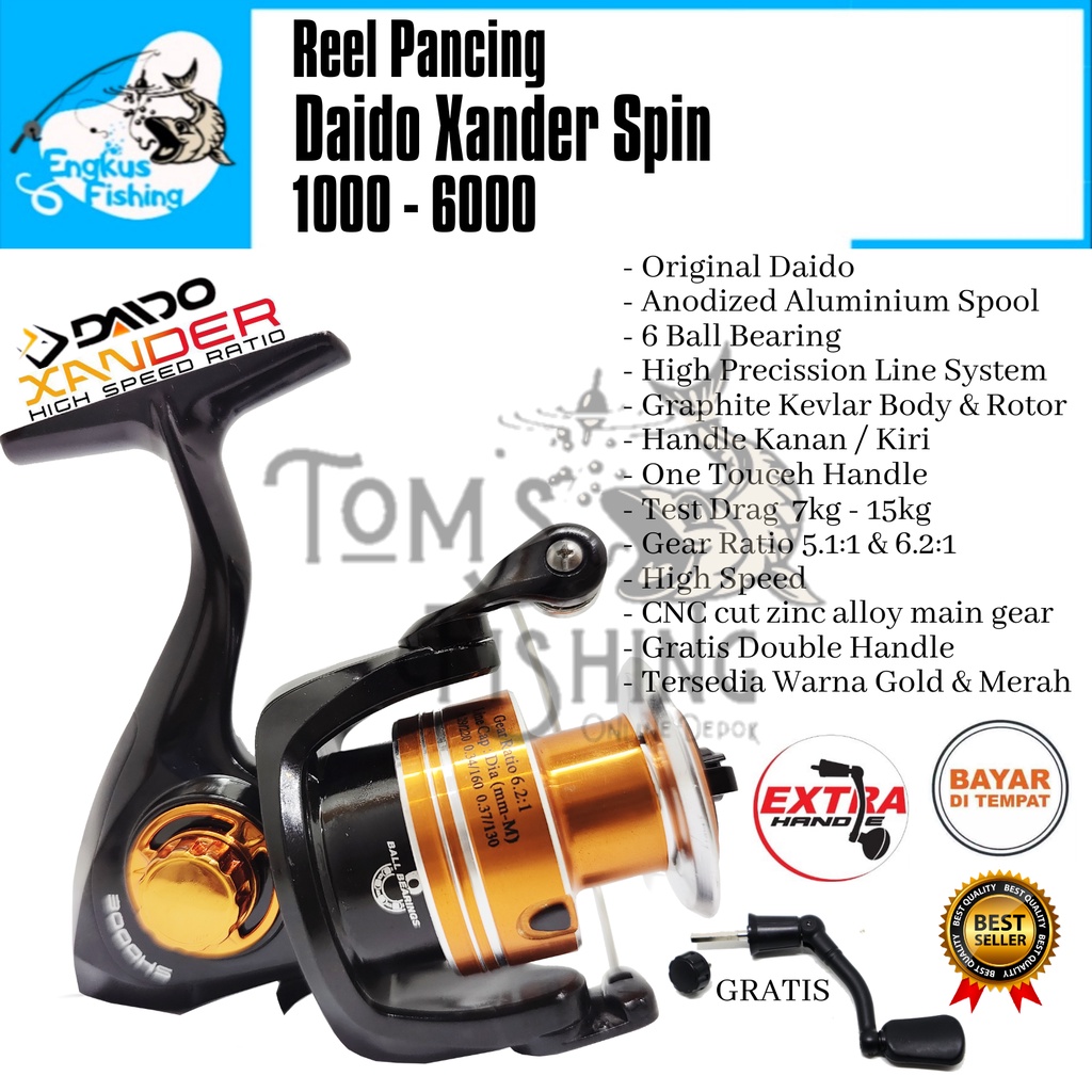 Reel Pancing Daido Xander Spin 1000 - 6000 (6Bearing) Bonus Handle Murah - Engkus Fishing