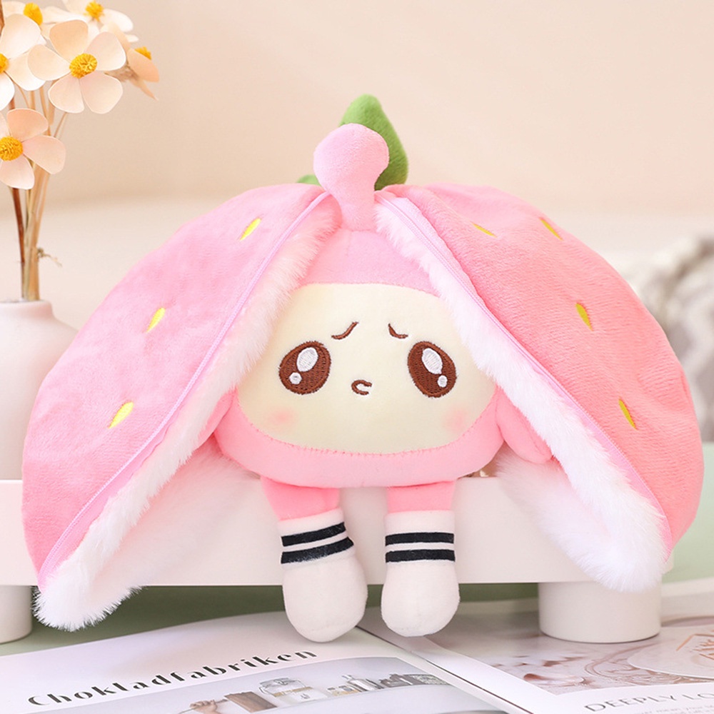 Bantal Boneka Strawberry Plush Transformasi Lucu Kartun Kelinci Telur Boneka Anak Kenyamanan Mainan