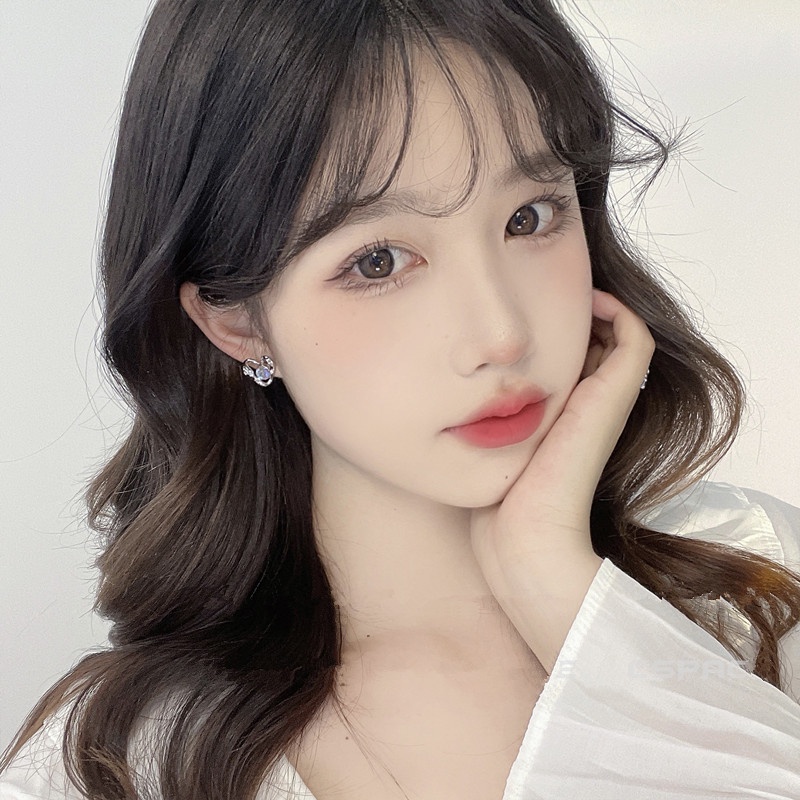 Roselife Keren Manis Perak Moonstone Heart Stud Earrings Untuk Wanita Perempuan Elegan Opal Heart Y2K Earring Jewelry 1pasang