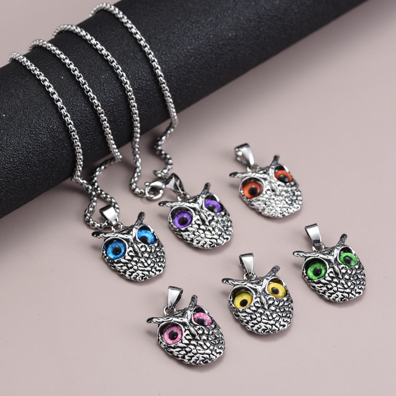 Fashion Vintage Owl Eyes Pendant Necklace/Kalung Rantai Gaya Punk Aksesoris Perhiasan Pesta