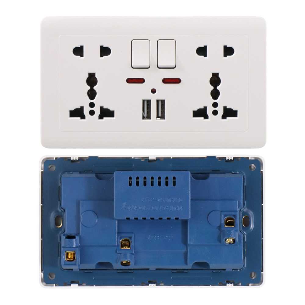 (BISA COD) FTIHSHP Wallpad Stop Kontak Universal UK EU US 2 Slot with 2 USB On/Off Switch - LC-86