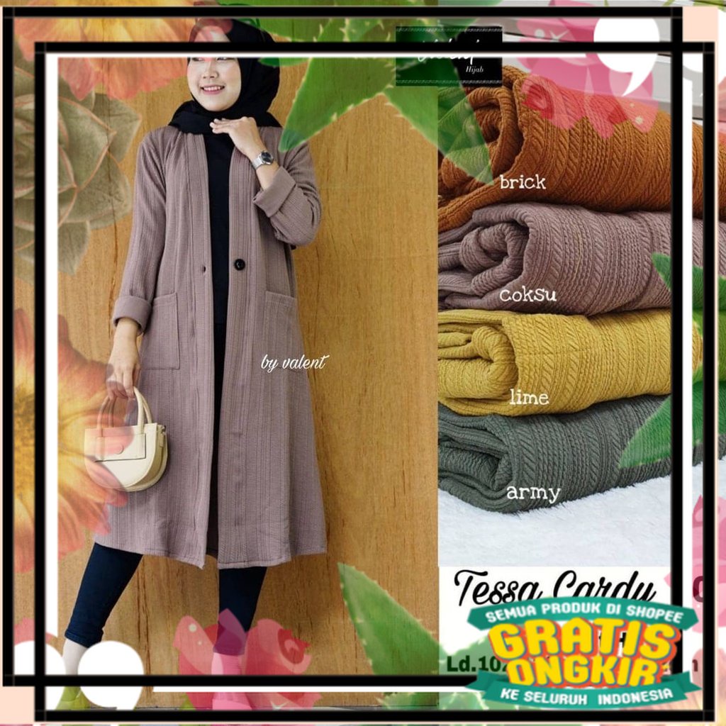 Tessa Cardy Long Outer Cardigan Rajut Lengan Panjang Wanita Tebal Super Premium Tessa Cardy Polos Ou