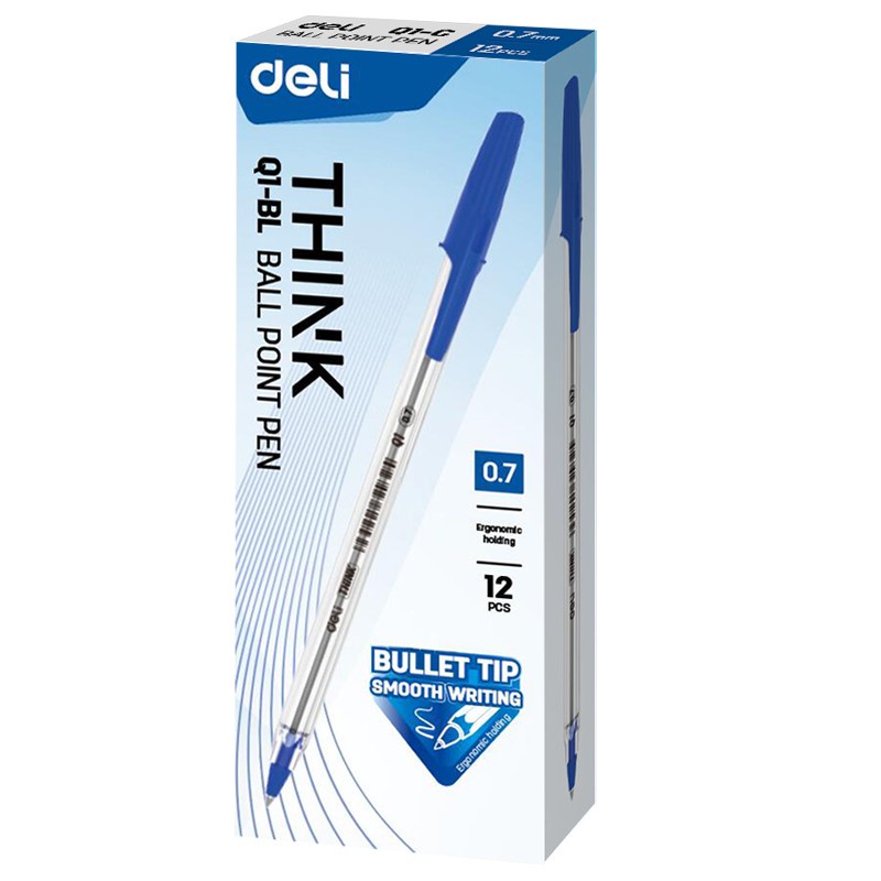 

Think Ballpoint Pen Deli / Pulpen Bolpoin Tip 0.7 mm Warna Biru EQ1-BL