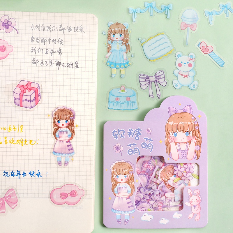 45pcs Paket Stiker Gadis Kartun Yang Indah Siswa Dekoratif DIY Tahan Air Stiker PET