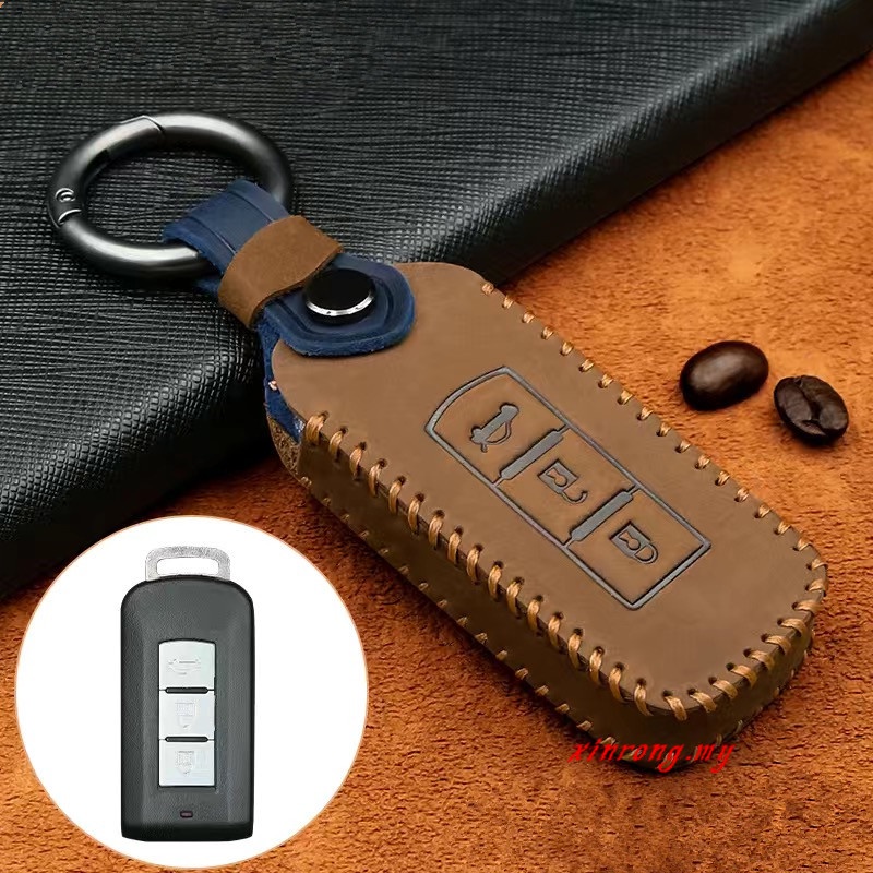 Untuk Mitsubishi Kantong Kunci Mobil Leather Case Key Chain Kulit Asli Key cover keyfob