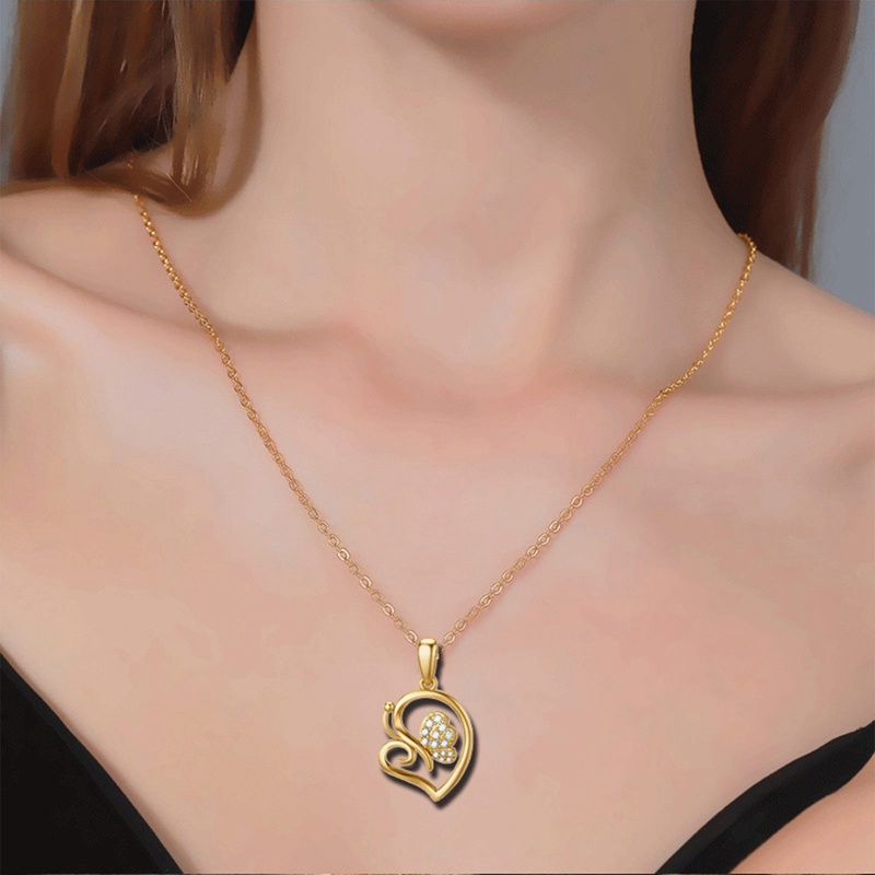 Vintage Warna Emas Hati Kupu-Kupu Kalung Liontin Fashion Rantai Chokers Necklace Untuk Wanita Cubic Zirconia Jewelry