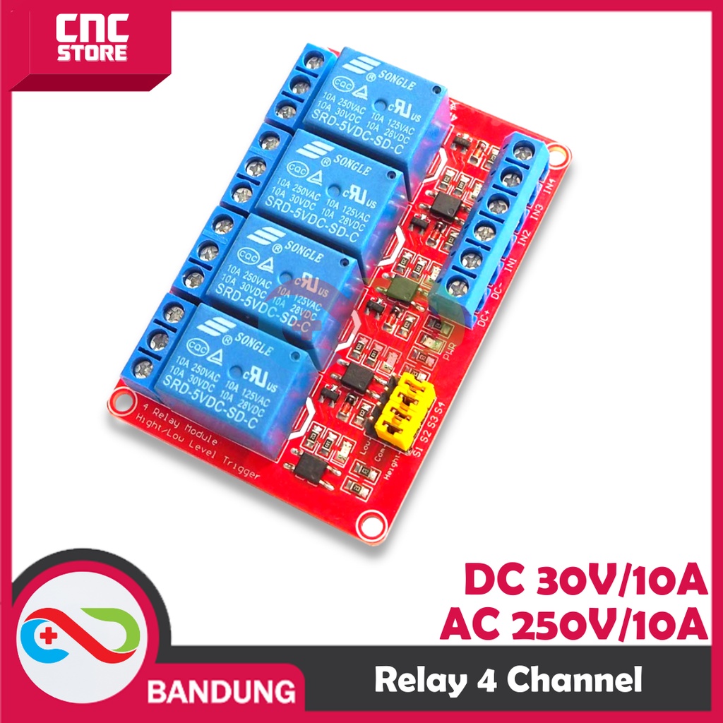 MODULE RELAY 4 CHANNEL 5V AKTIV HIGH ATAU AKTIV LOW DENGAN OPTOCOUPLER