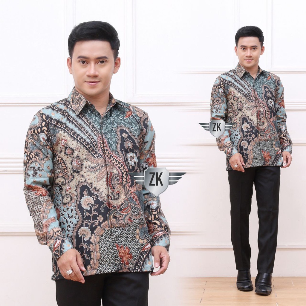 Kemeja Batik Pria Modern Lengan Panjang Casual Modis Slim Fit Trendy Masa Kini OL 160