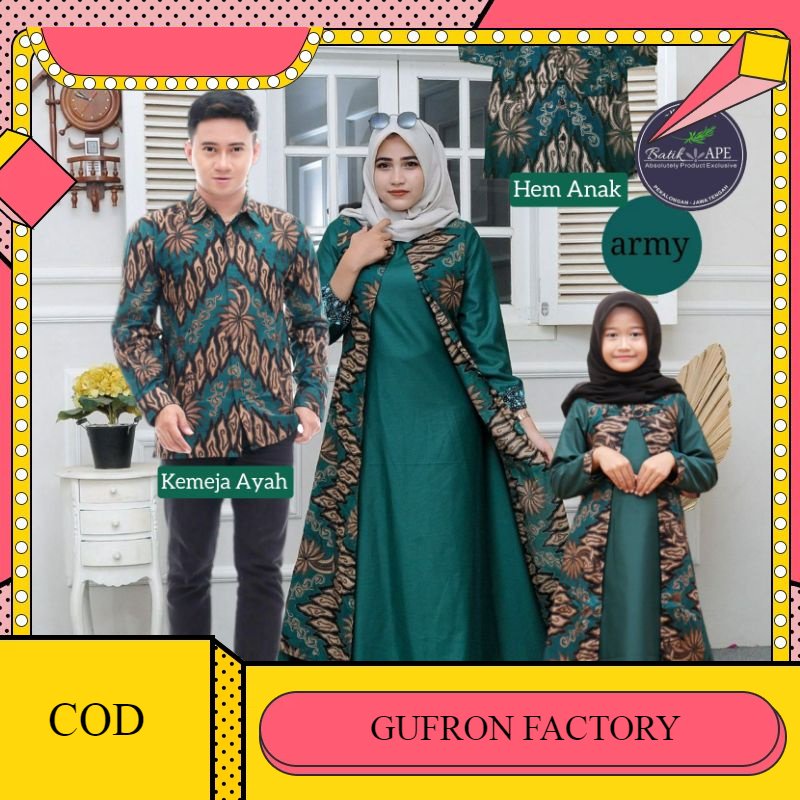 COUPLE FAMILY TOYOBO HIJAU TUA HIJAU BOTOL ARMY GREEN BOTLE SERAGAM KOPEL SARIMBIT KELUARGA GAMIS CA
