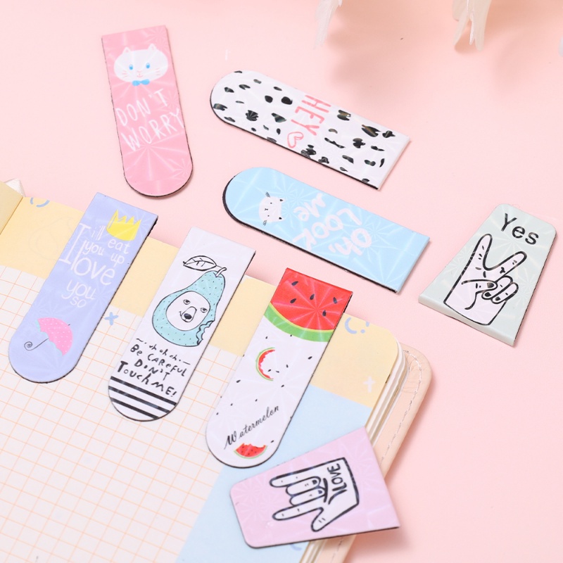 4per6pcs Bookmark Baca Kartun/Memo Label Stiker Pesan Kulkas/Alat Tulis Bahan Sekolah Kantor Supply