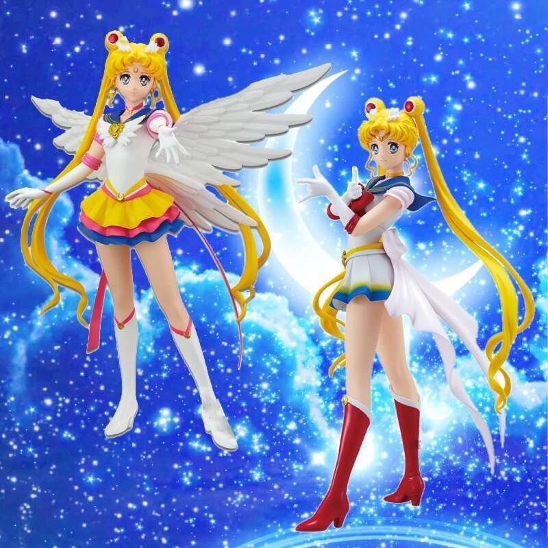 Sailor Moon Figure Glitter &amp; Glamours Angel Gadis Cantik Super Sailor Moon Action Figura Boneka Tsukino Usagi Model Mainan 23cm