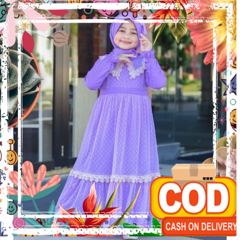 TIARA KIDS gamis anak perempuan kekinian set hijab pakaian muslim kid muslimah setelan jilbab modern