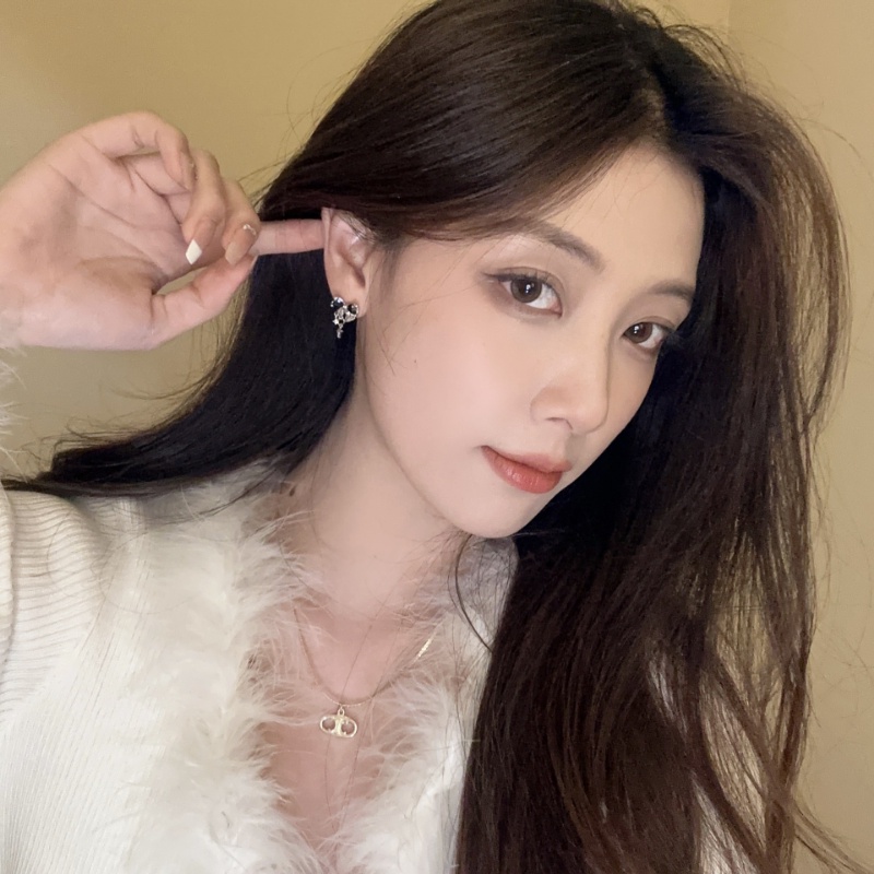 Anting Hitam Silver Bow Zircon Gaya Korea Untuk Aksesoris Perhiasan Wanita Gadis Pesta Pernikahan
