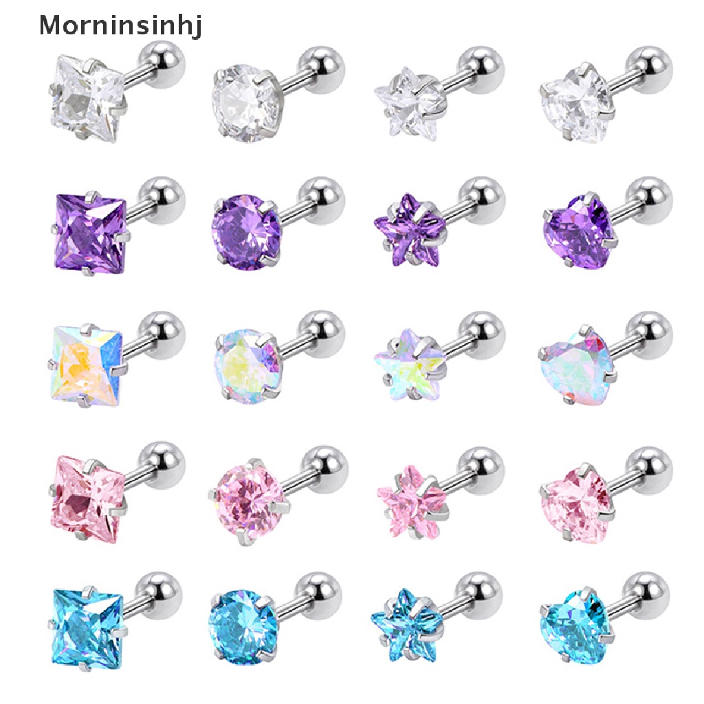 Mornin 1pasang Fashion Sederhana Kristal Zirkon Ear Studs Earrings Stainless Steel Tulang Rawan Helix Telinga Tulang Anting Kuku Untuk Wanita Pesta Perhiasan Minimalis id