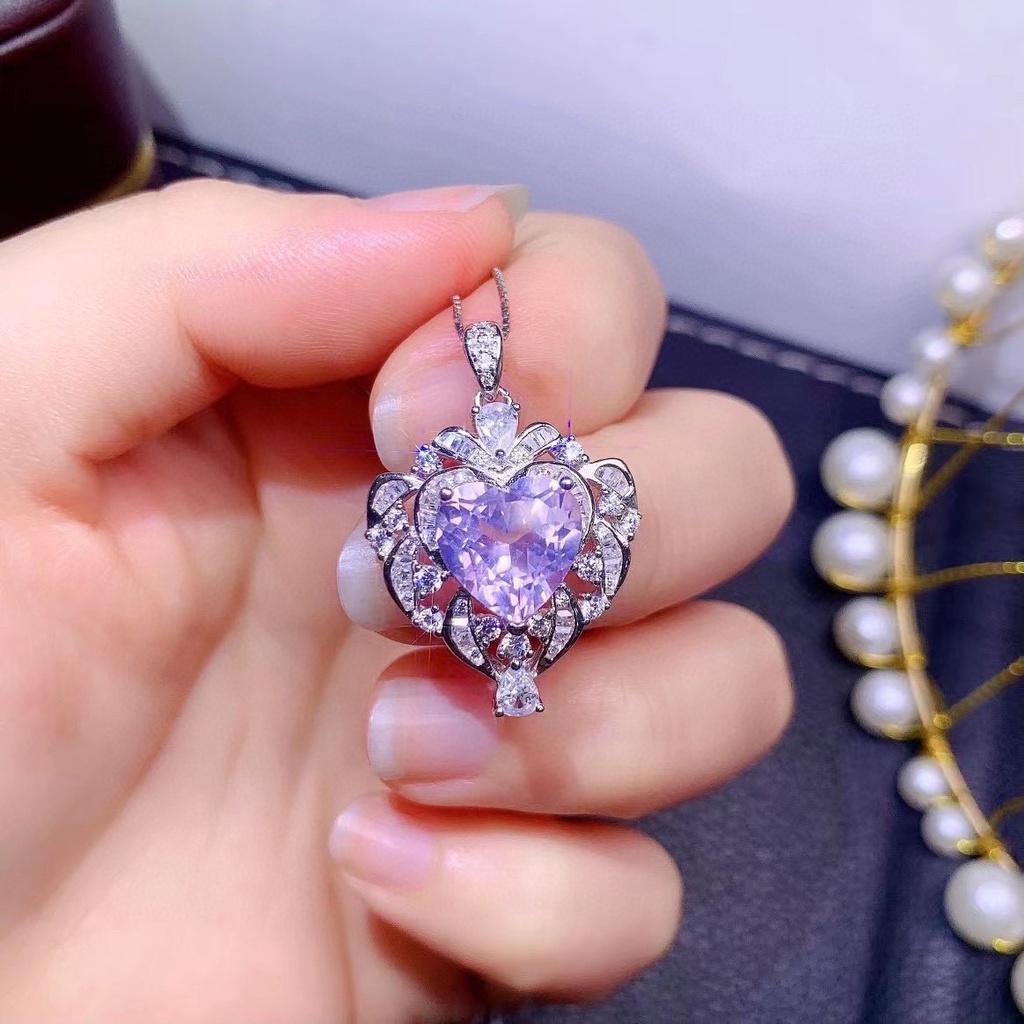 Goldkingdom Aksesoris Perhiasan Fashion Ready Stock Lavender Amethyst Alami Liontin Cinta Kristal Warna Bersih Bagus Seiko Perak Hias Mewah Jepang Dan Korea Selatan.