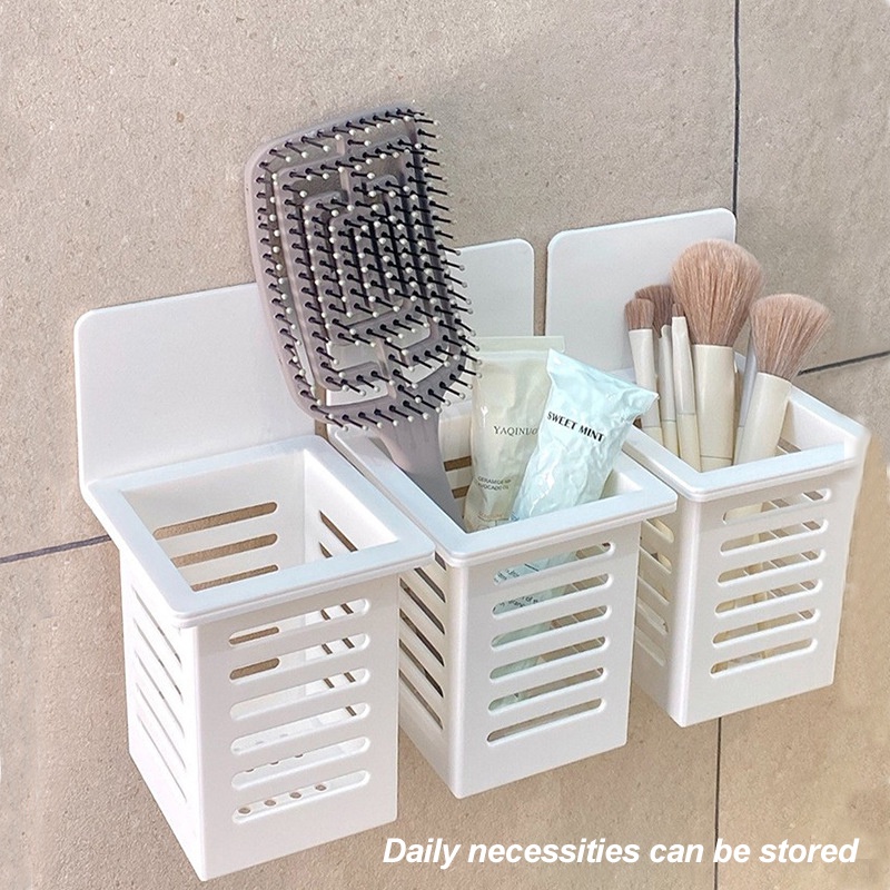 ღ Wall Mounted Hollow Drain Rack Self-adhesive Toothpaste Tempat Sikat Gigi Kamar Mandi Punch Free Floating Shelves Drain Rack Tool