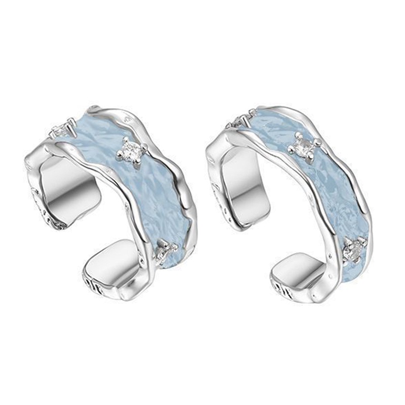 Korea Fashion Geometris Gelombang Enamel Glaze Rings Untuk Wanita Handmade Hias Zircon Open Ring