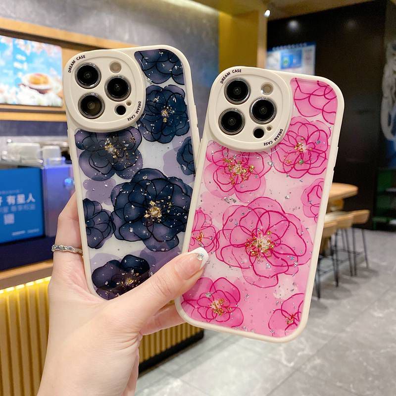 IPHONE  Bagus!Bunga Mawar Merah &amp; Ungu Flash Soft TPU Case HP iP Iphone14 13 12 11 Pro Max FTD Casing Apple