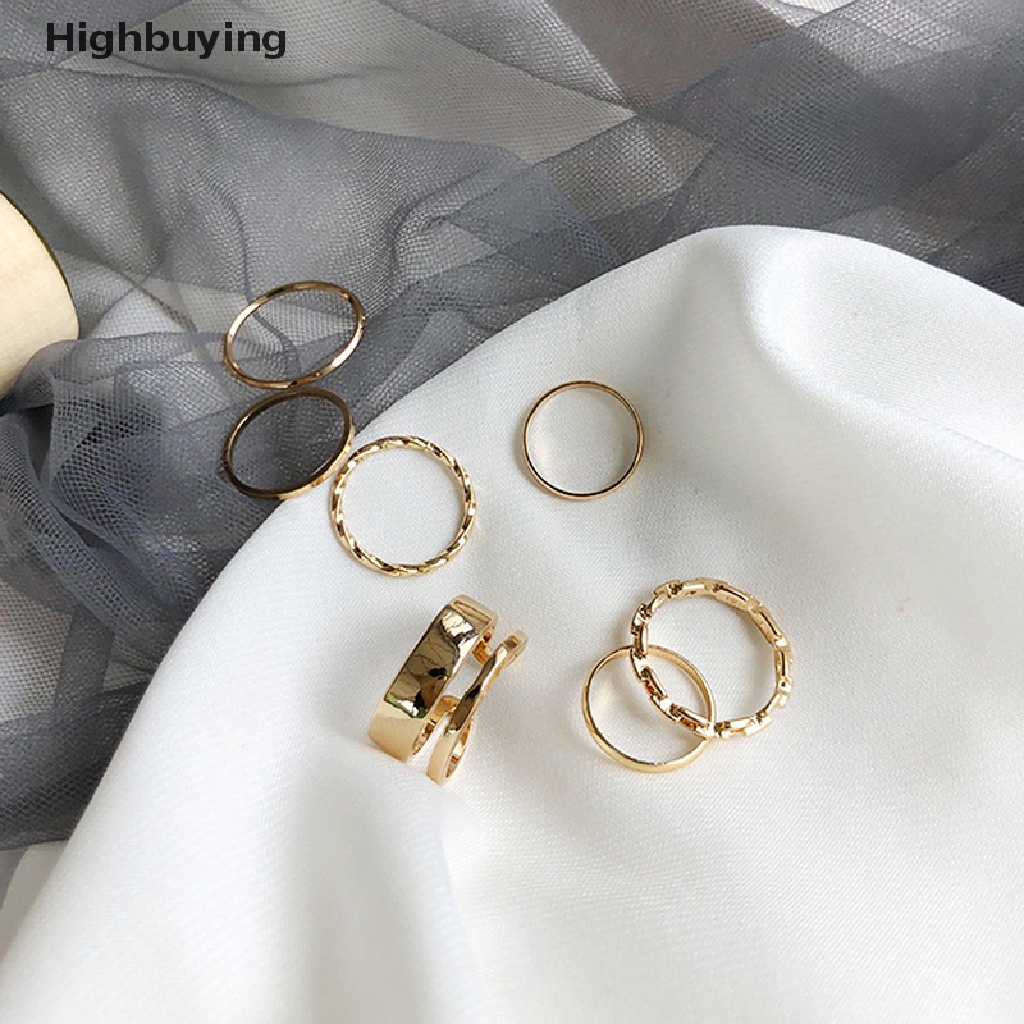 Hbid 7 Pcs Fashion Perhiasan Cincin Set Hot Jual Logam Berongga Putaran Pembukaan Wanita Jari Cincin Untuk Gadis Lady Pesta Pernikahan Hadiah Glory