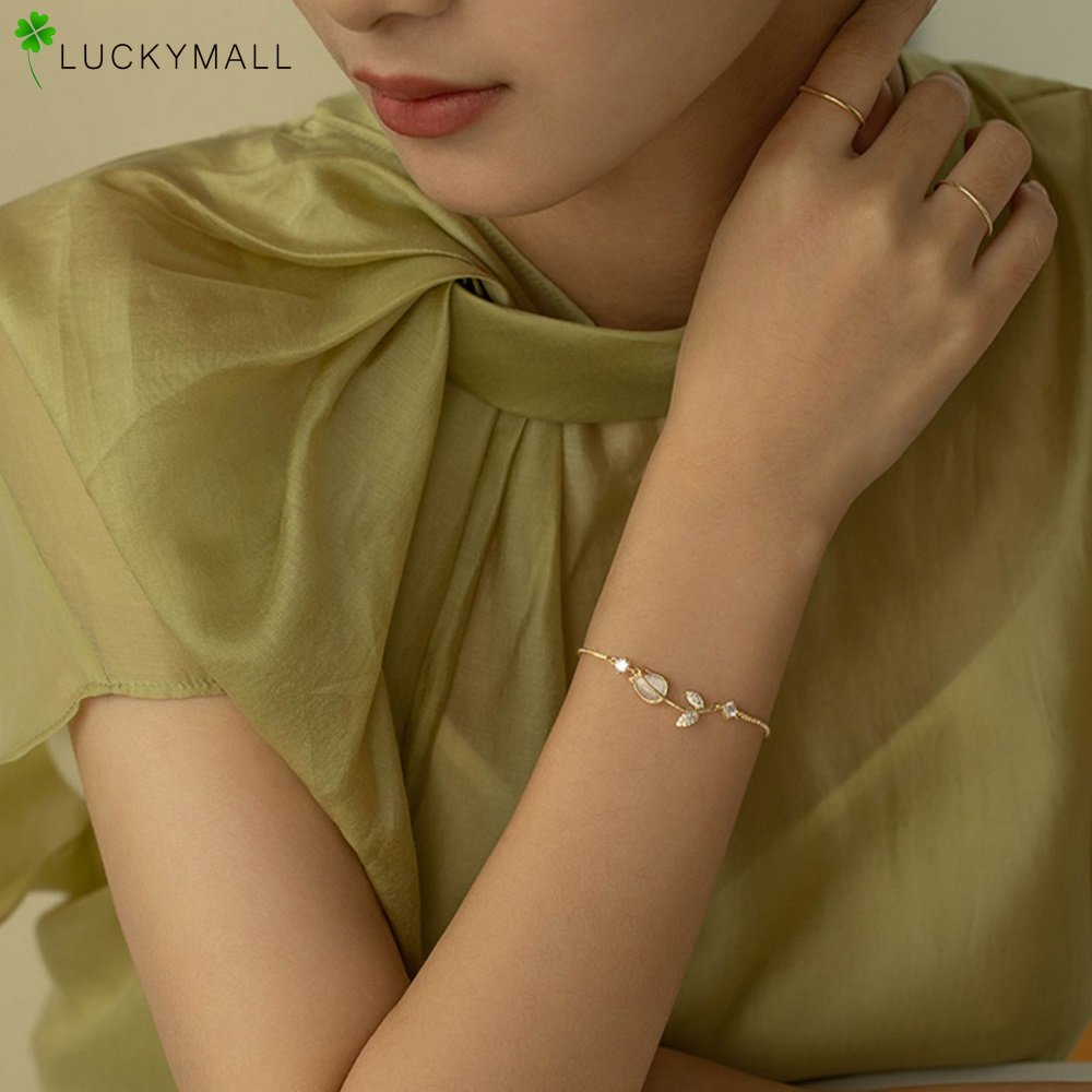 Fashion Gelang Tulip Emas Wanita Elegan Gelang Rantai Kristal Aksesoris Perhiasan