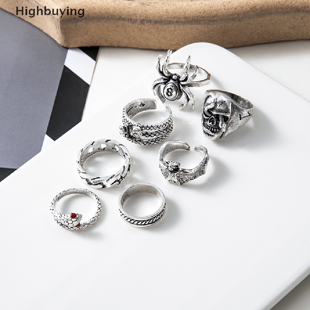 Hbid 7Pcs/set Cincin Ular Punk Untuk Wanita Gothic Spider Pria Fashion Perhiasan Hadiah Aksesoris Glory