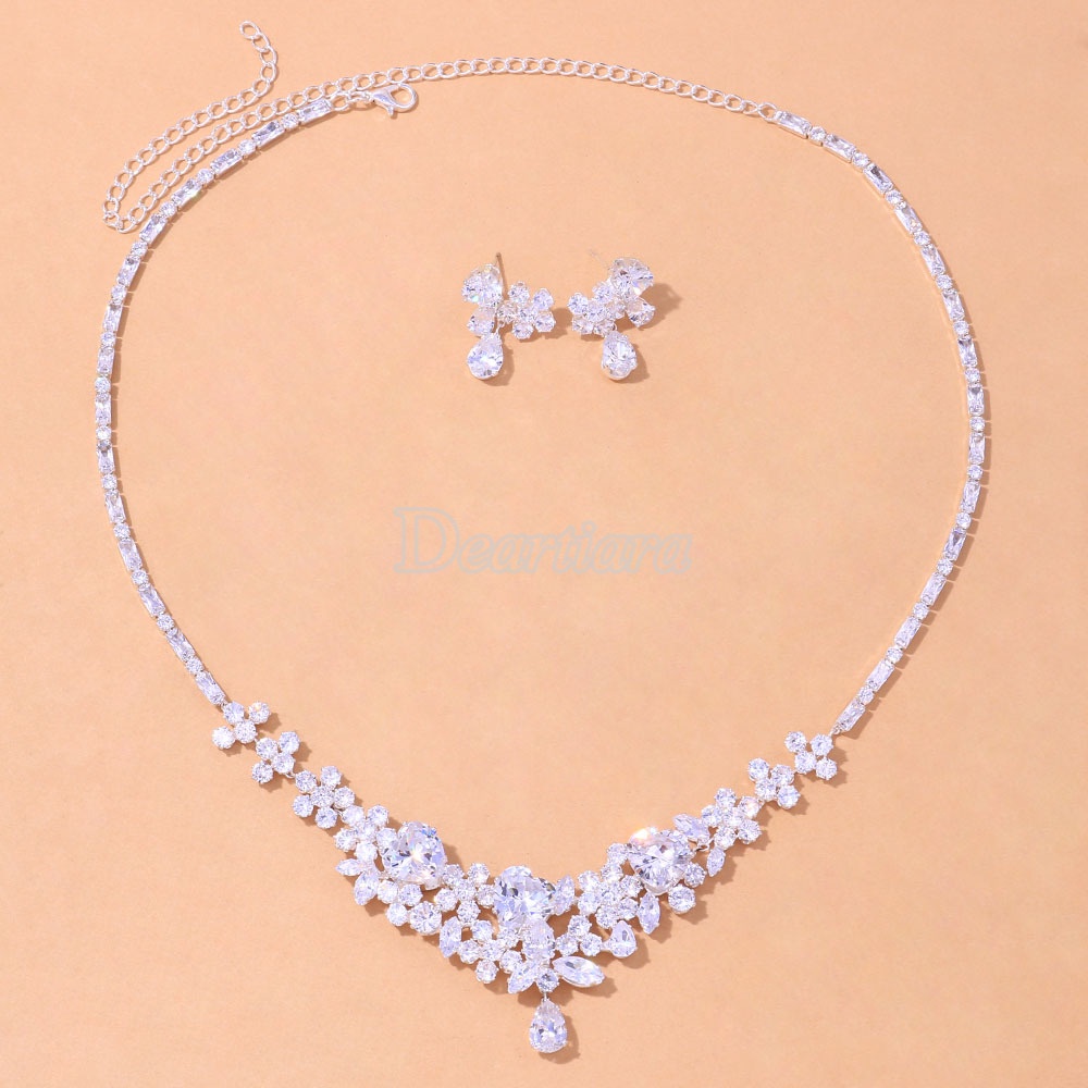 Stylish Temperament Bridal Jewelry Two-piece Suit Dress Accessories Love Zircon Necklace Set