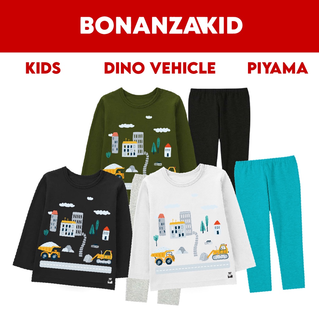 Baju Tidur Anak Laki Laki Piyama Anak Laki Laki Dino Vehicle Usia 2 Sampai 8 Tahun Bahan Katun Combed 30s