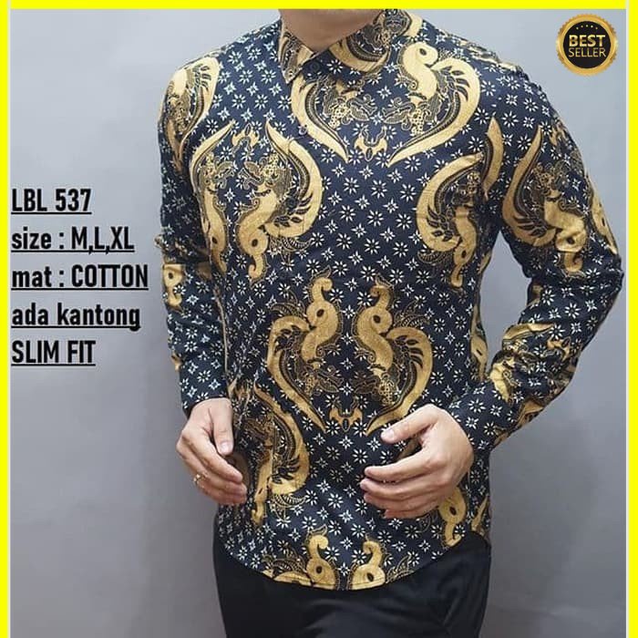 KEMEJA PRIA BATIK LENGAN PANJANG HEM BAHAN KATUN HALUS 40S LBL 537 MEWAH PREMIUM BAJU ELEGANT SIZE M L XL  SKU MS JAKARTA