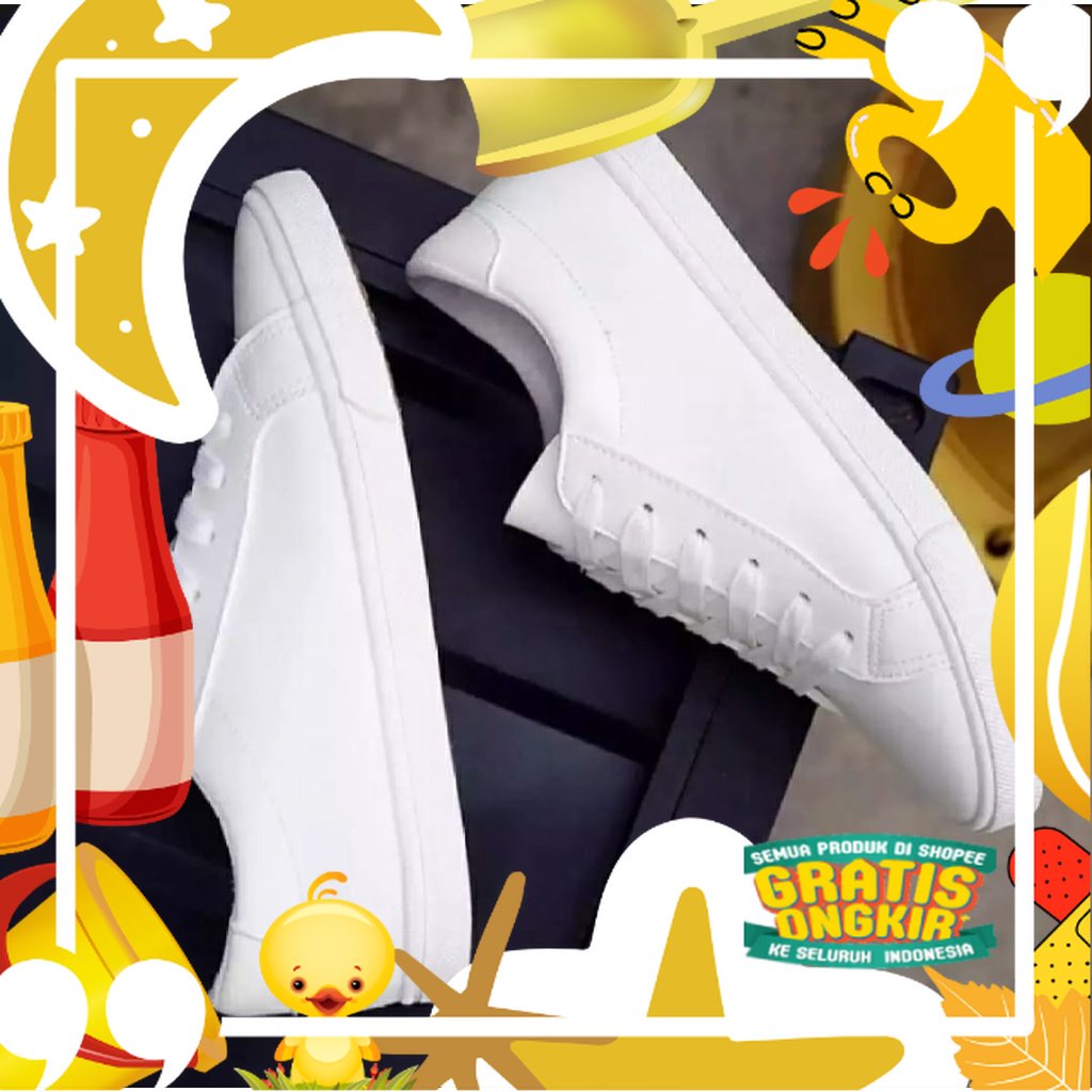 Sepatu Casual wanita pria Spatu Sneakers cewe sport putih polos Sepatu Santai wanita Keren Terbaru/ 