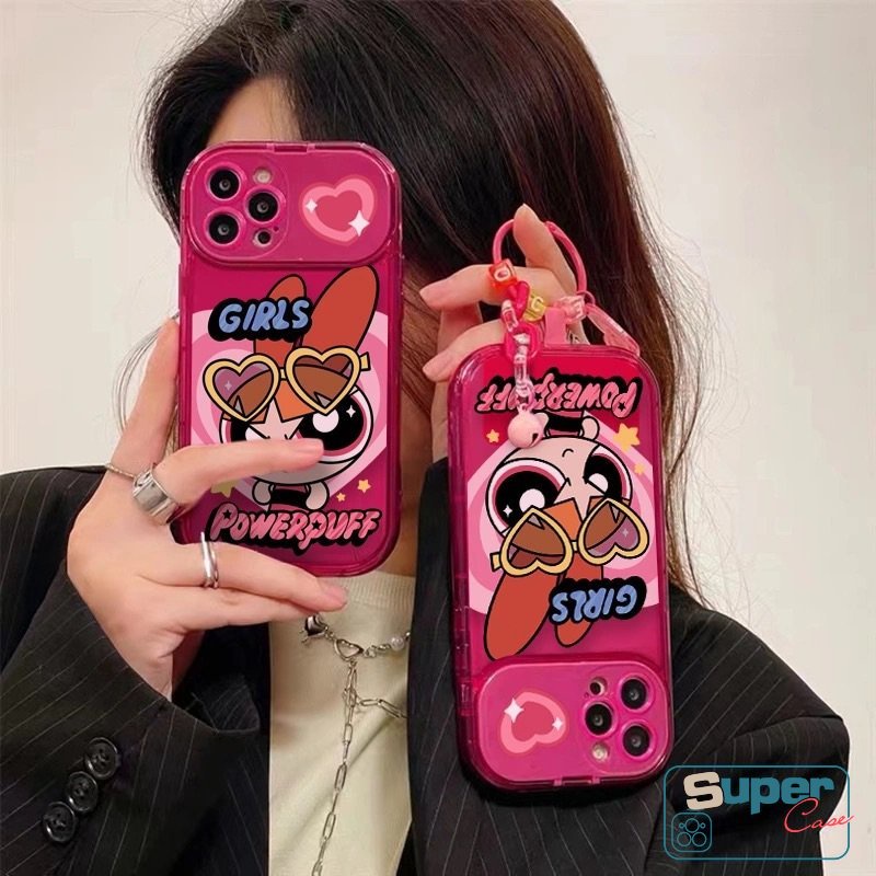 IPHONE Casing Ponsel Cermin Make Up Flip Kreatif Kompatibel Untuk Iphone7 8 Plus 11xr 13 14 12 11 Pro MAX XS MAX X SE 2020 Kartun The Powerpuff Gadis Shockproof Soft Silicon TPU Cover