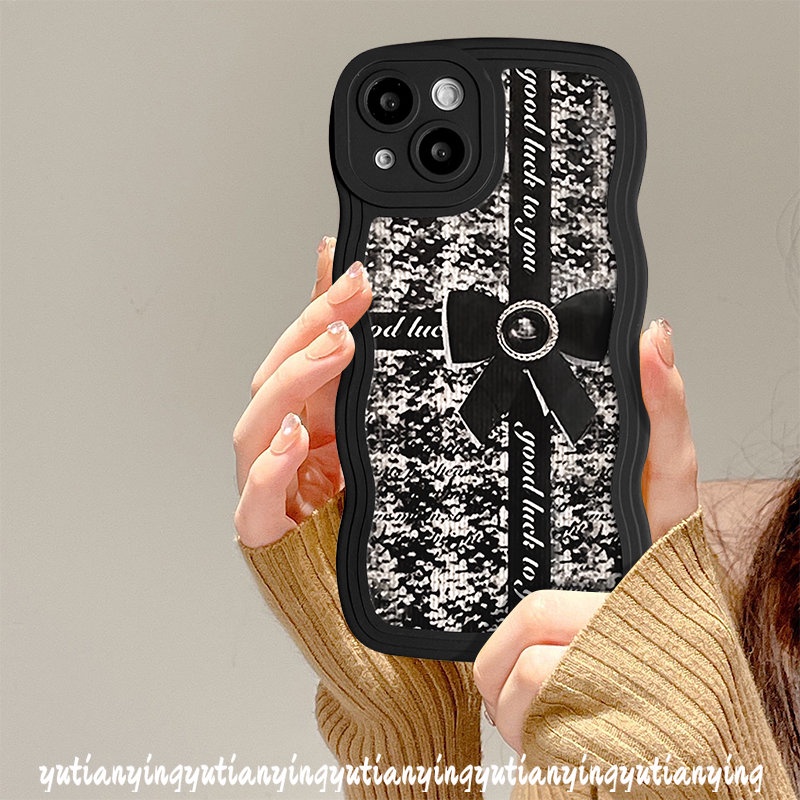 Casing Retro Bow-Knot Hitam Mewah Untuk Redmi 9T 9a1+A1 10 9A 10C 10A 9C NFC POCO X3 NFC Pro M3 Redmi Note11 10 10s 11s 8 9 11Pro 9s 10Pro Max Mi 11T Pro Lembut Bergelombang Sarung Sandaran Pinggir