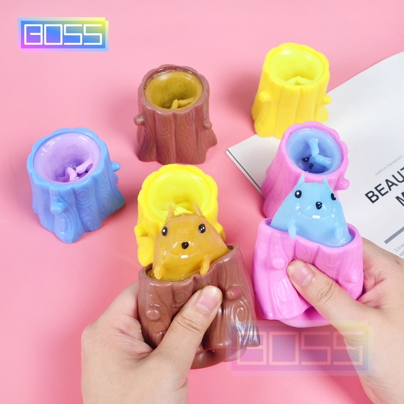 Mainan Squishy Tupai Pencet Batang Pohon Lucu Anti Stres , Pop It Squezz Tupai