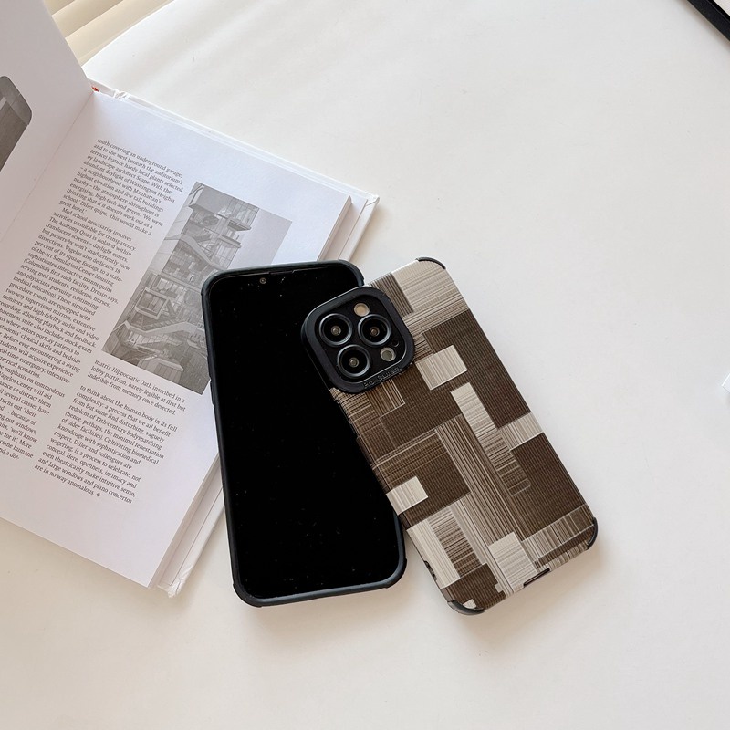 Fashion Black And White Diamond Soft Case HP iP iPhone 11 12 13 14 Pro Max 7 8 + Plus SE 2020 X XR SE 2020 XS Max Brown FTD Stripe Casing Apple