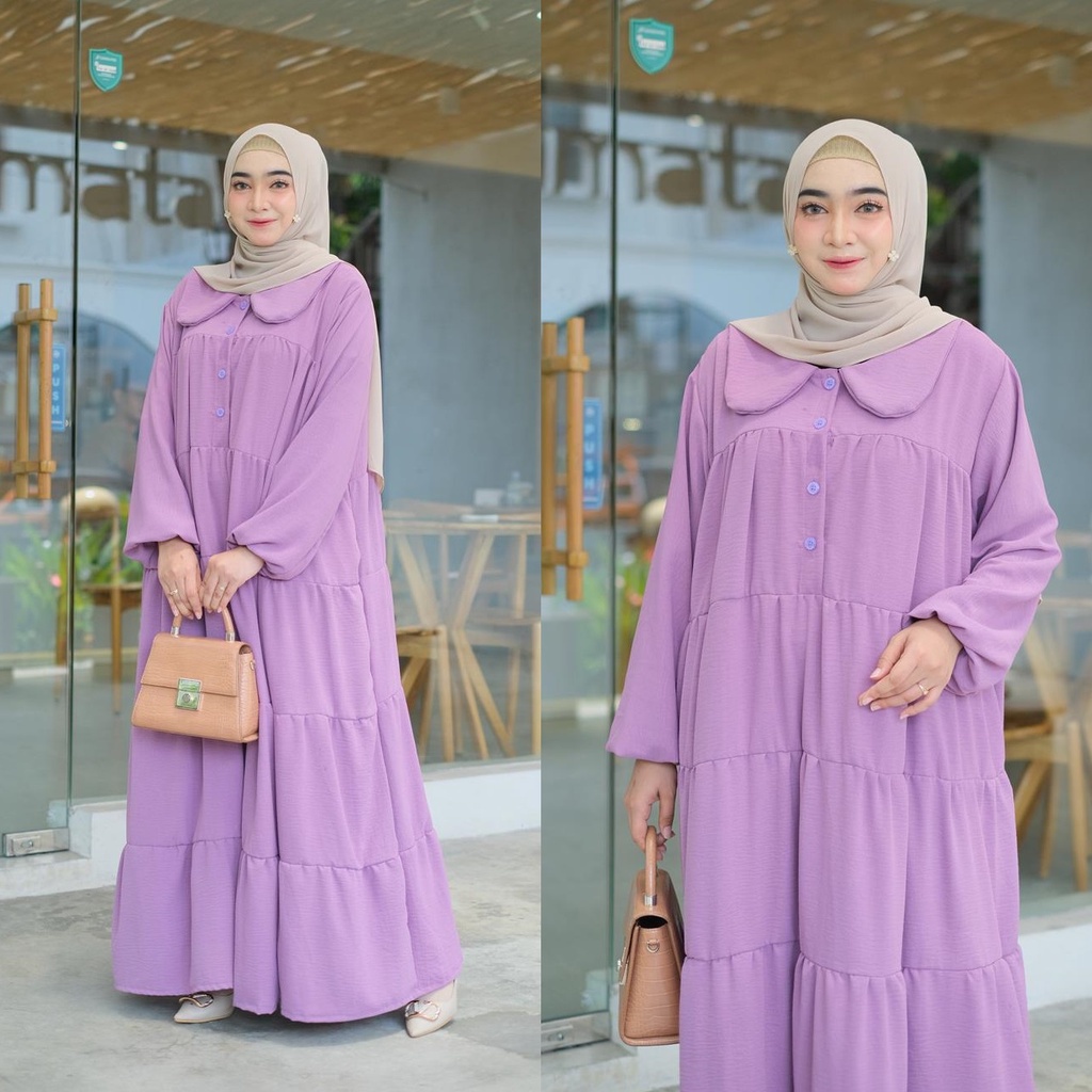 Ready Stock ✅ Maxi Dress Gamis Midi Dress Obral Stok Ld 136 Jumbo Panjang 134 Cm Bahan Crinkle Airfl