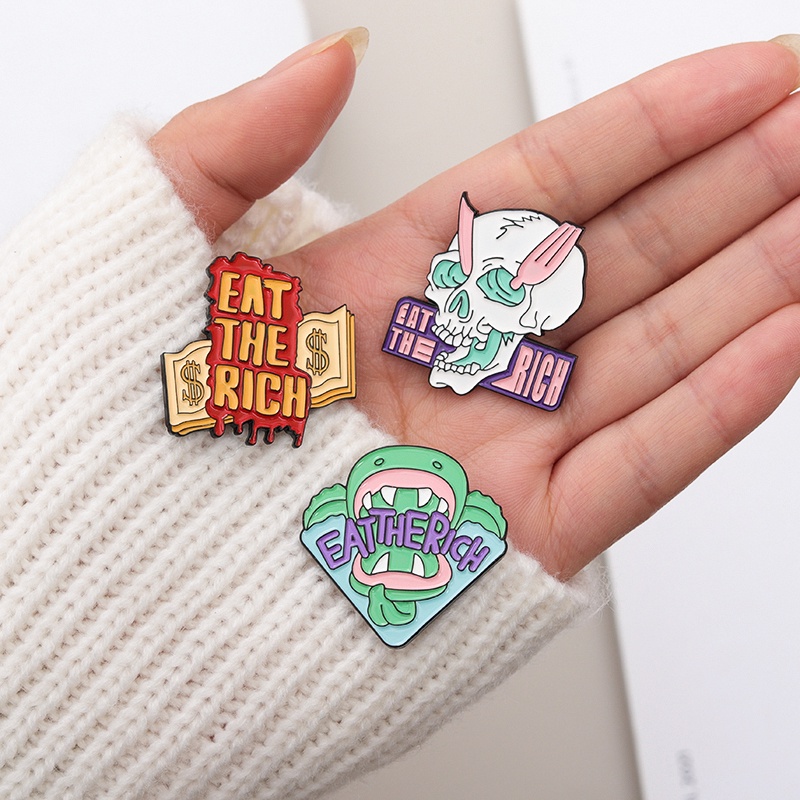 Lucu Quotes Text Enamel Pin Kartun Lidah Hiu Tengkorak Bros Lencana Kerah Pin Punk Bros Badge Hadiah Untuk Teman
