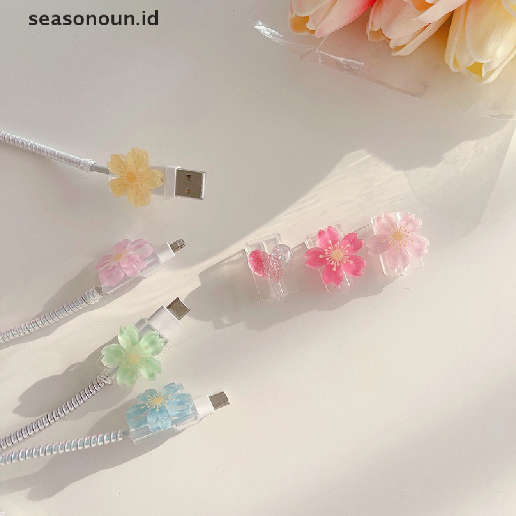 Seasonoun Flowers Charger Protector Cable Bite Untuk Iphone 13kabel Type-C.