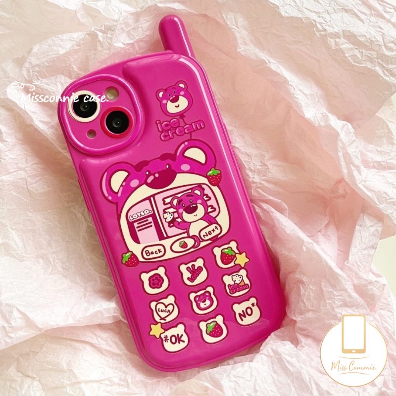 IPHONE Kartun Indah Strawberry Bear Manyo Case Kompatibel Untuk Iphone11 13 14 12 Pro MAX 7Plus 8Plus 78 Plus XR X XS MAX SE 2020 Kepribadian Retro Bentuk Ponsel Seluler Penutup Glossy