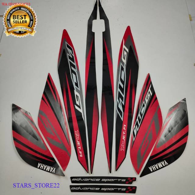 (ORI) Striping Yamaha Mio GT 2014 stiker motor merah hitam list body standar KUALITAS ORIGINAL PABRI