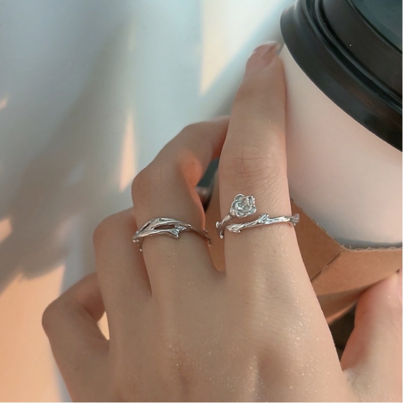 Kami Bunga Tren Perak Thistles Duri Rose Rings Untuk Wanita Pria Unisex Fashion Geometris Pasangan Cincin Set Pecinta Jari Perhiasan Hadiah