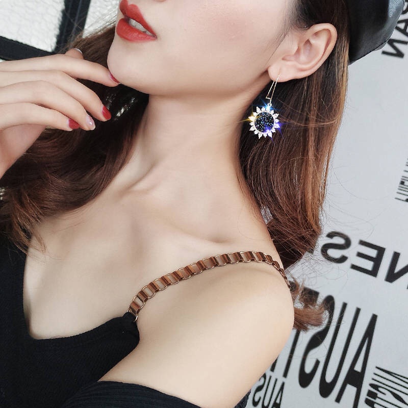 Anting Bunga Matahari Zirkon Musim Panas Segar All-Match ins Influencer Gaya Keren Sederhana Anting Perempuan