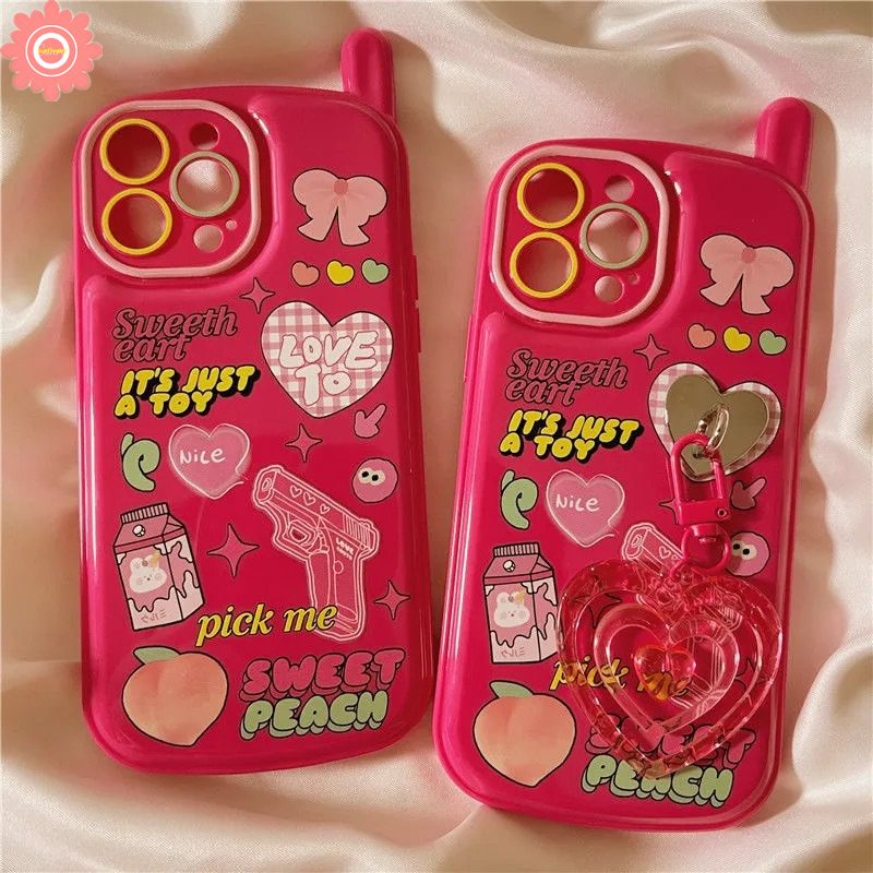 Casing Bentuk Ponsel Ponsel Retro Personal Kompatibel Untuk iPhone Xr11 7 8 Plus 14 13 12 Pro MAX X XS MAX SE 2020 Graffiti Cute Rabbit Ikatan Simpul Soft Cover Dengan Liontin Cinta Cinta Hati