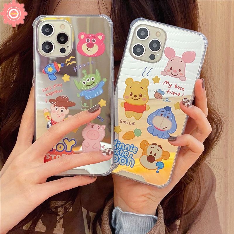 Cermin Make Up Kartun Disney Manyo Case Kompatibel Untuk iPhone 7plus7 8 Plus 8plus 12 13 Pro MAX 11 Pro MAX XR X XS MAX SE Winnie The Pooh Cerita Mainan Lucu Shockproof Cover Case